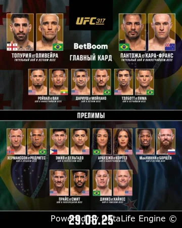 Смотреть UFC 317 Топурия — Оливейра 29 июня 2025 прямая трансляция онлайн бесплатно